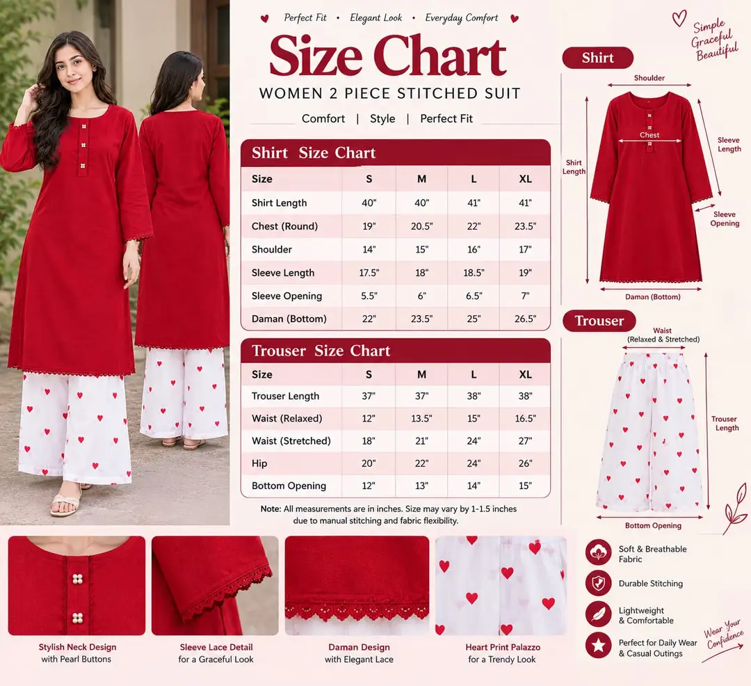 2 Pcs Women's Stitched Linen Plain Shirt And Trouser