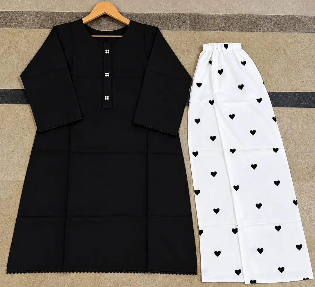 2 Pcs Women's Stitched Linen Plain Shirt And Trouser
