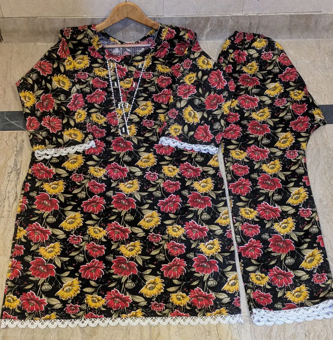 2 Pcs Women's Stitched  Printed Shirt And Trouser