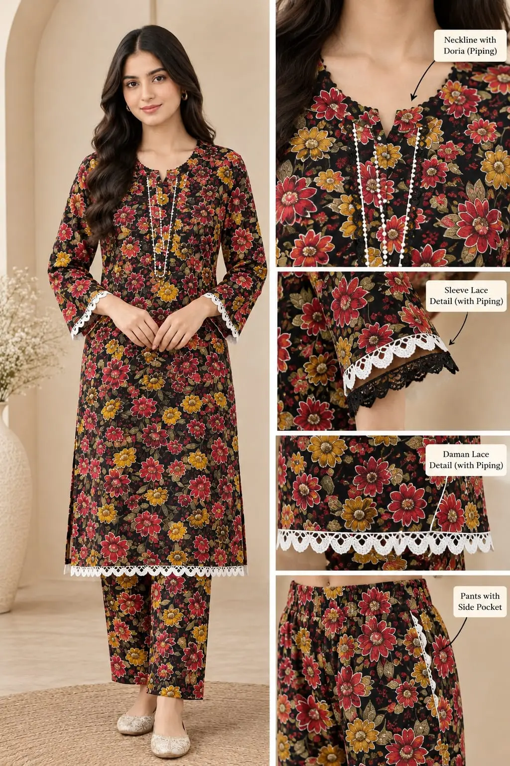 2 Pcs Women's Stitched  Printed Shirt And Trouser