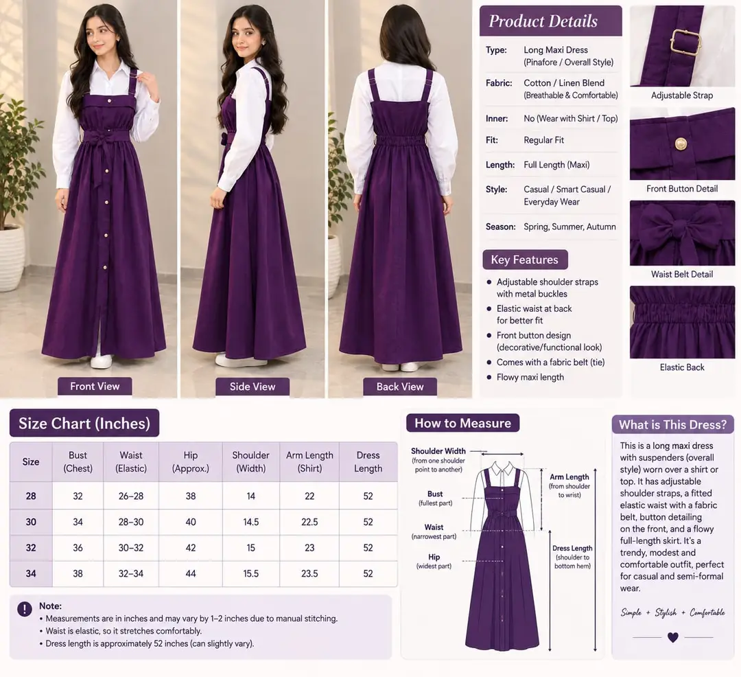 1 Pc Women's Stitched Grip Plain Dress