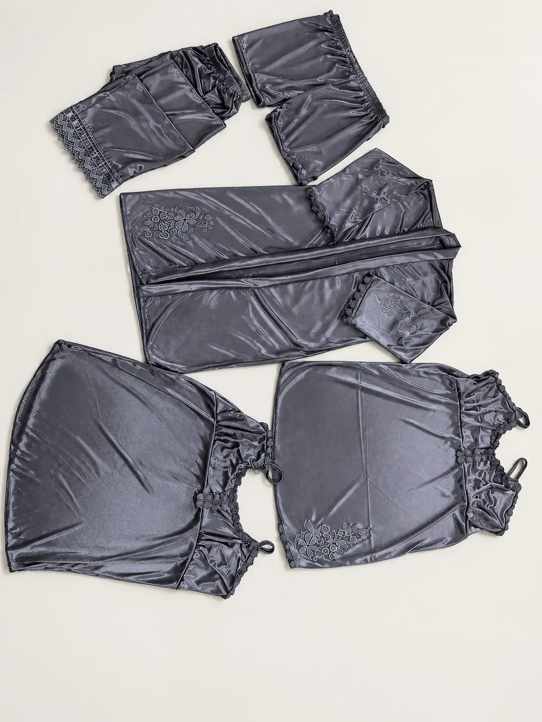 5 Pc Bridal Nightwear Set (Gown,Camisole,Shorts,Trouser)