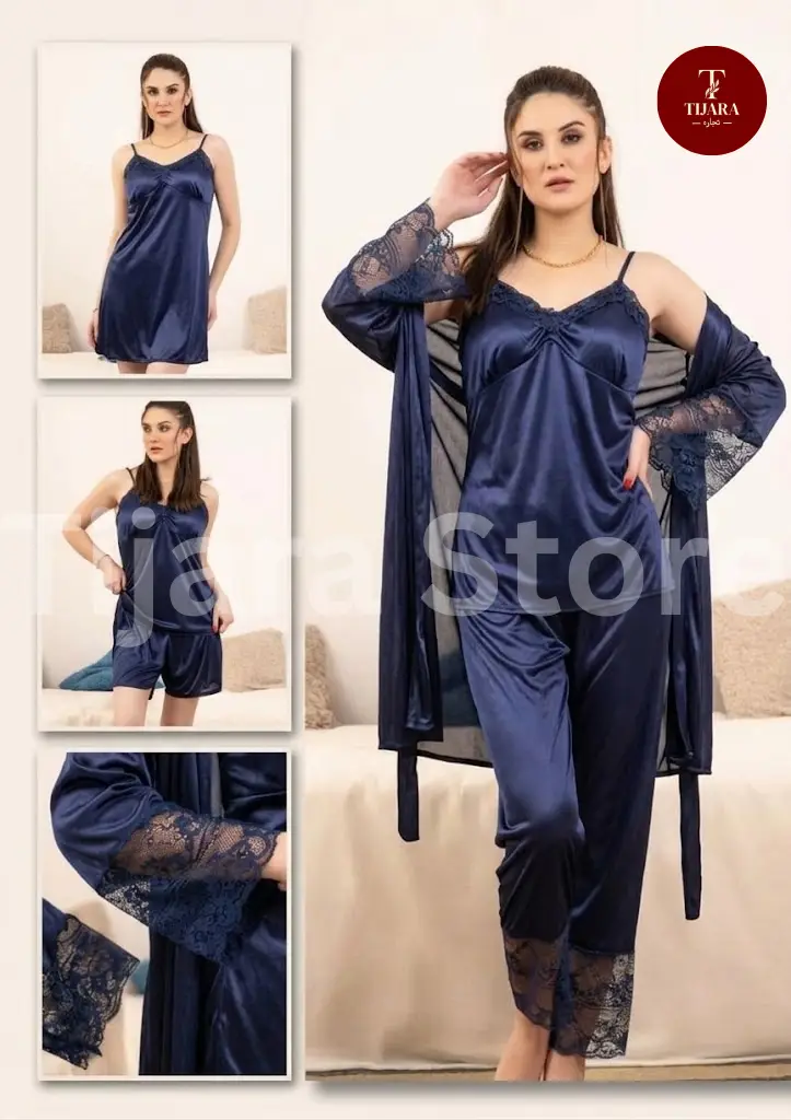 Women’s 5-Piece Jersey Nightwear Set with Lace Trim
