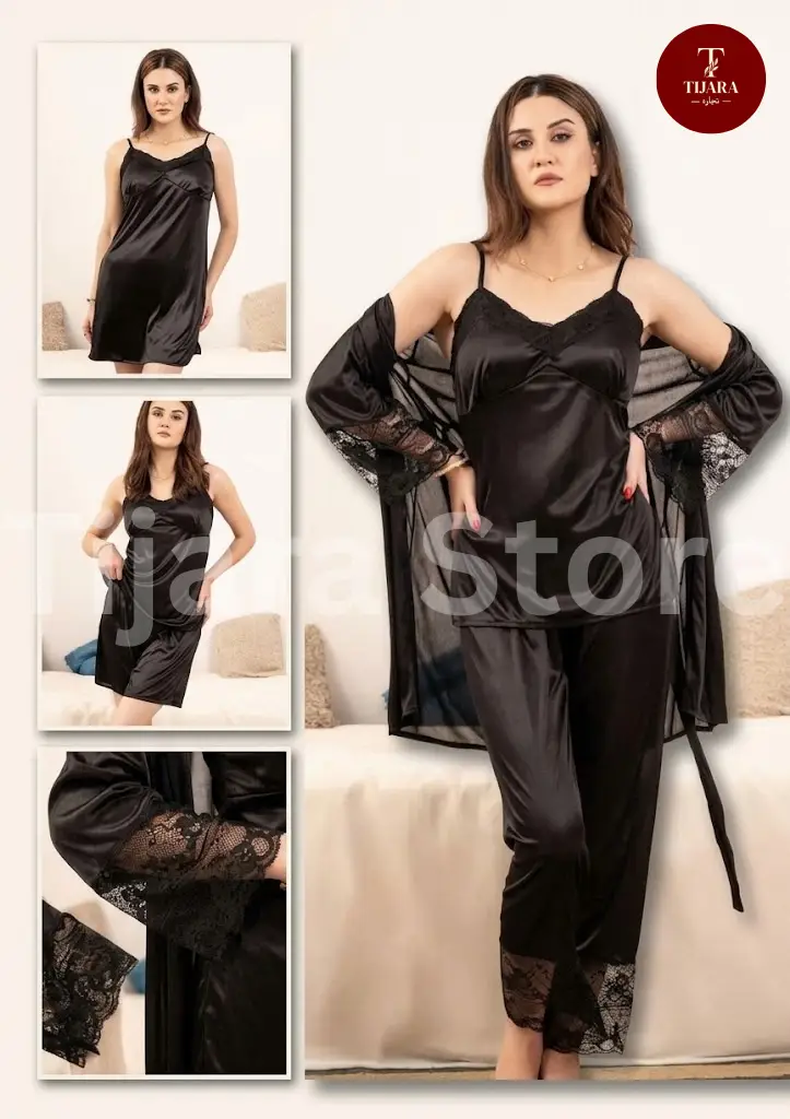 Women’s 5-Piece Jersey Nightwear Set with Lace Trim