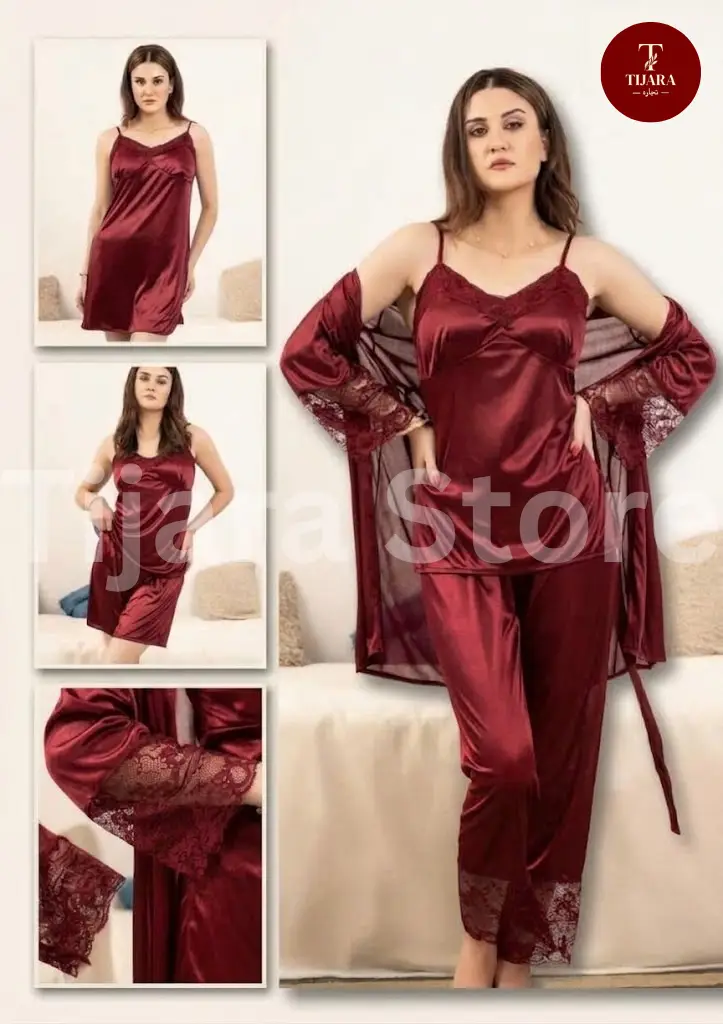 Women’s 5-Piece Jersey Nightwear Set with Lace Trim