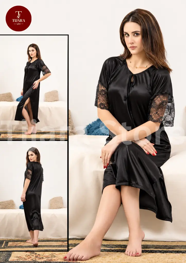 Women’s 1 Pc Jersey Bridal Nighty with Lace Sleeves