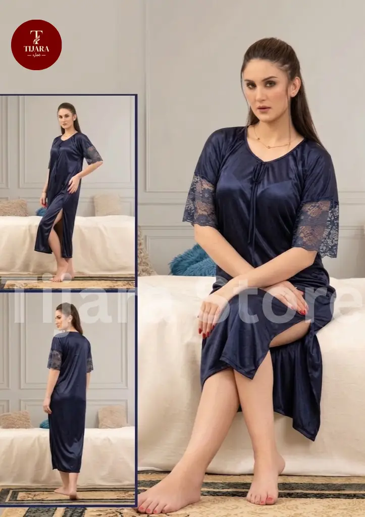 Women’s 1 Pc Jersey Bridal Nighty with Lace Sleeves