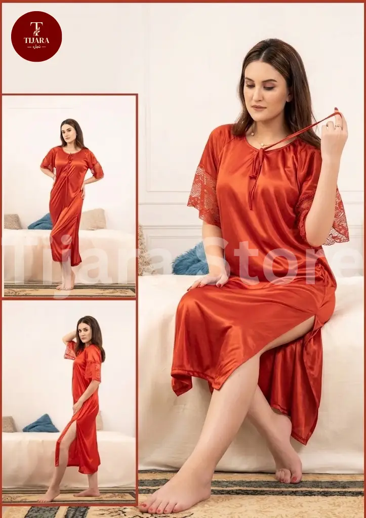 Women’s 1 Pc Jersey Bridal Nighty with Lace Sleeves