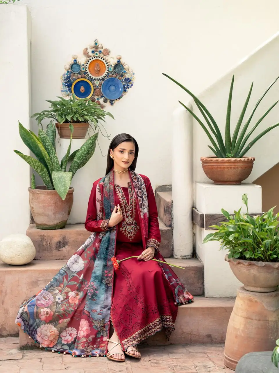 3 Pcs Women's Unstitched Embroidered Suit(HB)