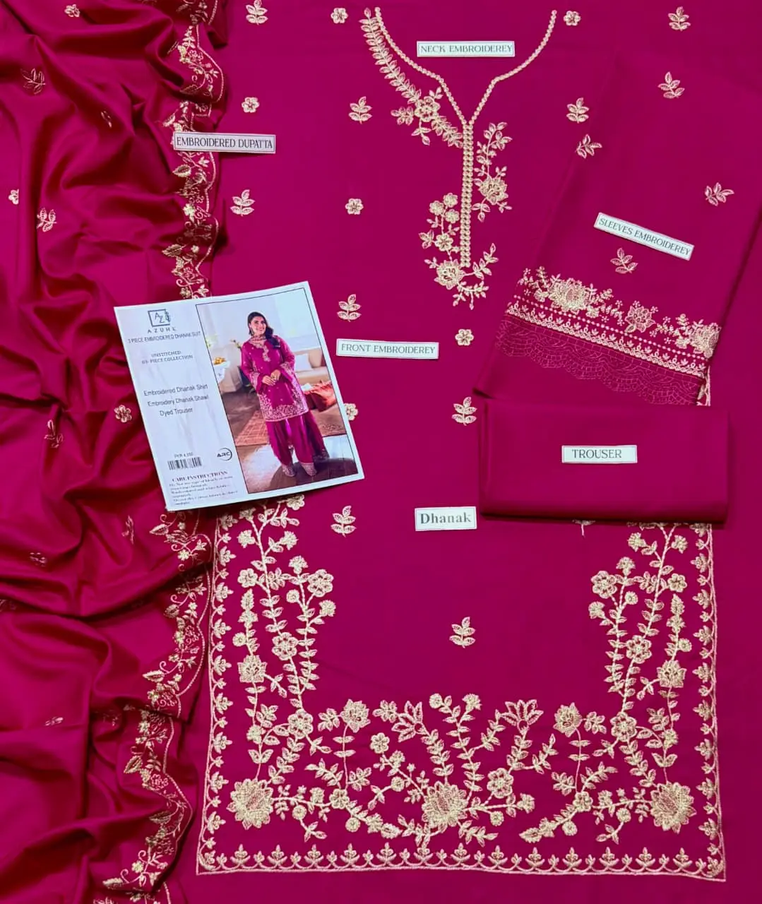 3 Pcs Women's Unstitched Embroidered Suit(HB)