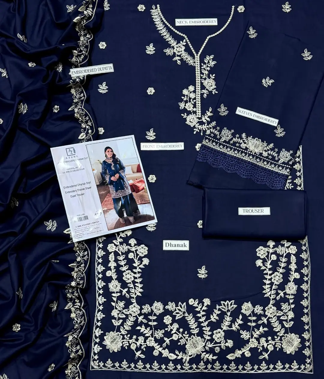 3 Pcs Women's Unstitched Embroidered Suit(HB)
