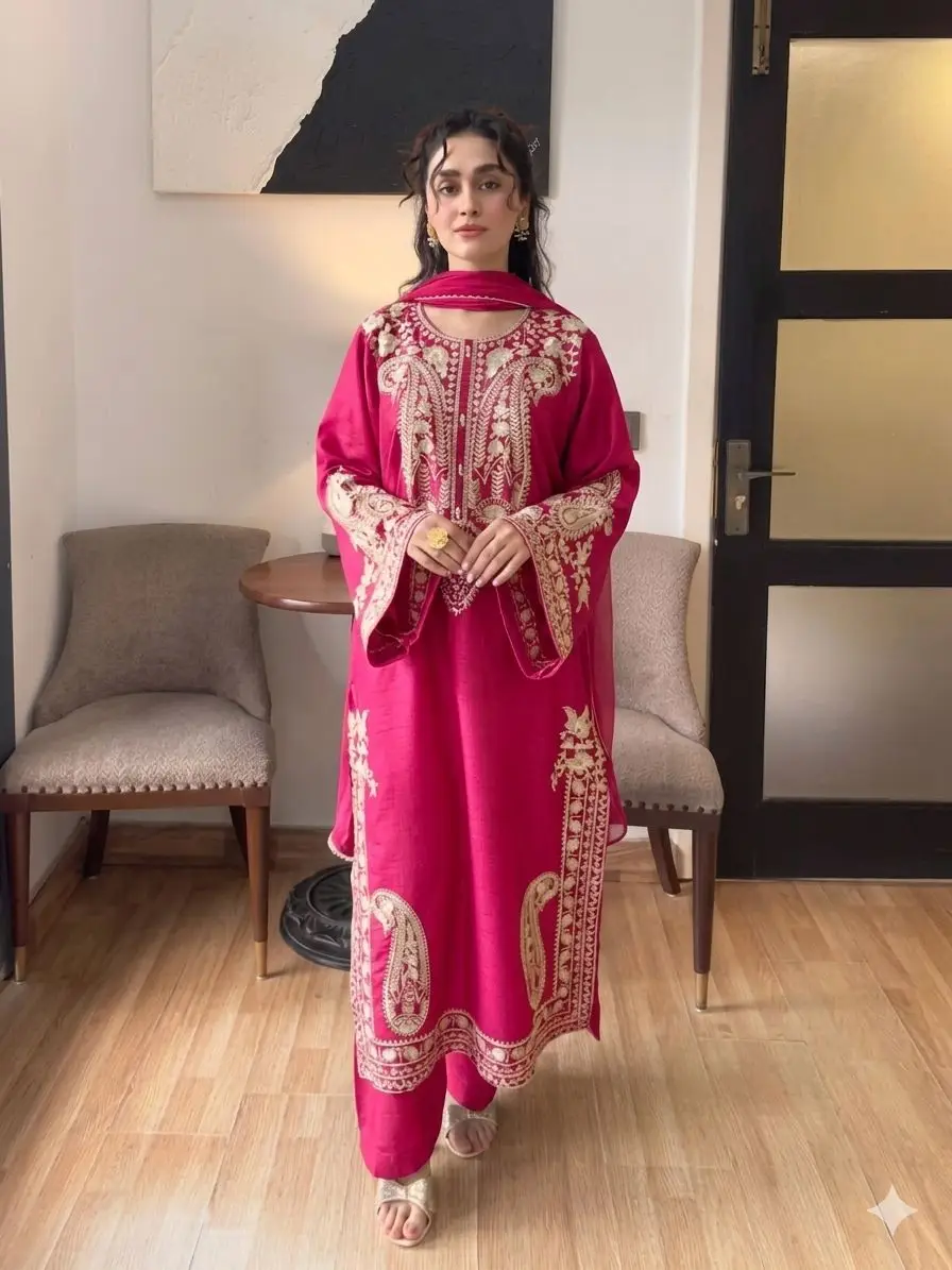 3 Pcs Women's Unstitched Embroidered Suit(HB)