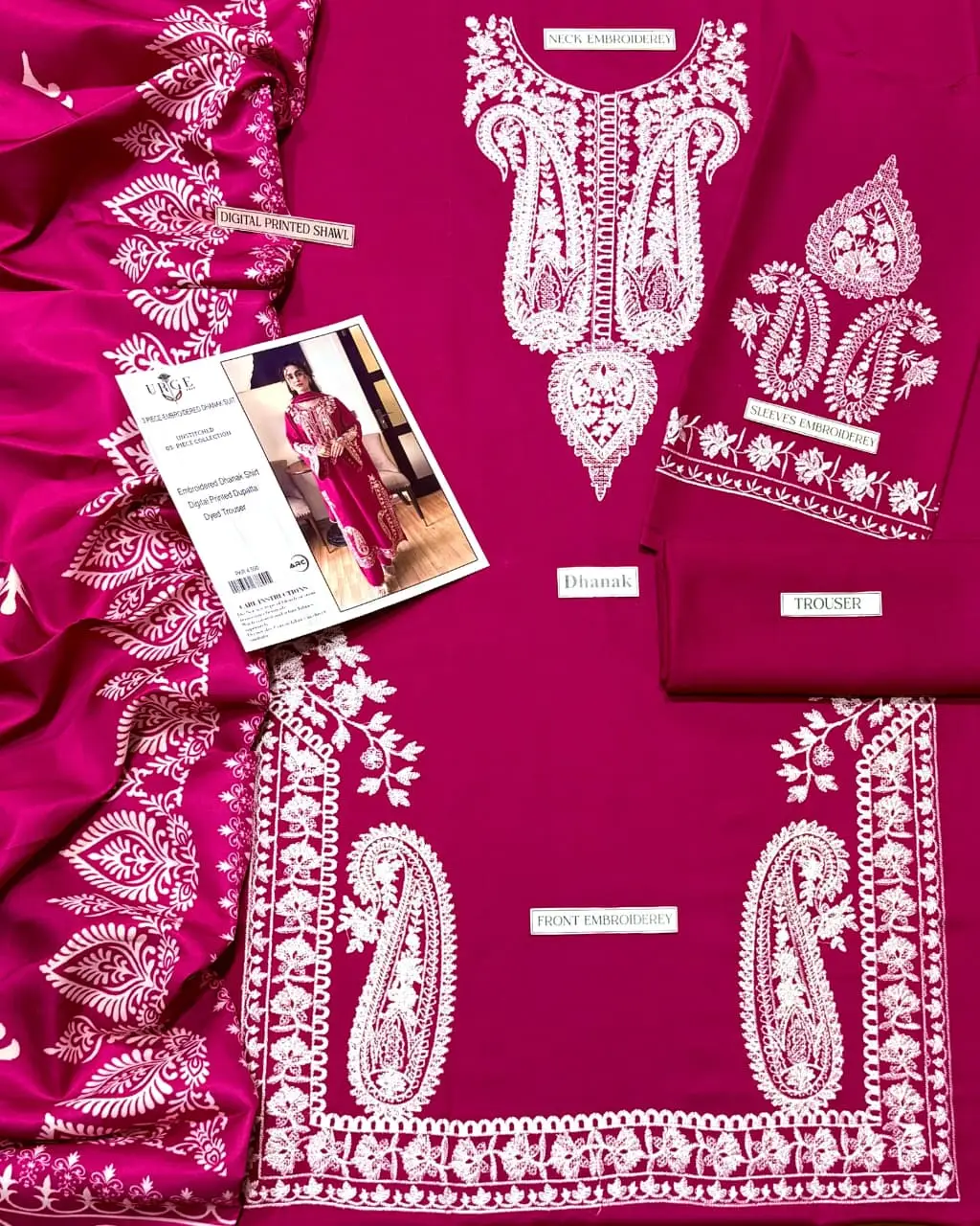 3 Pcs Women's Unstitched Embroidered Suit(HB)