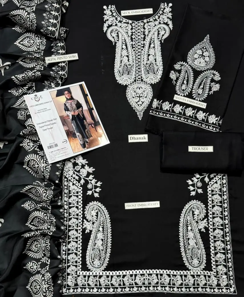 3 Pcs Women's Unstitched Embroidered Suit(HB)