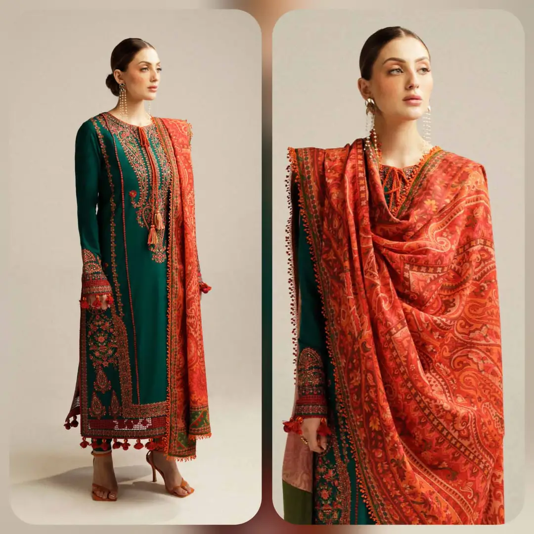 3 Pcs Women's Unstitched Embroidered Suit(HB)
