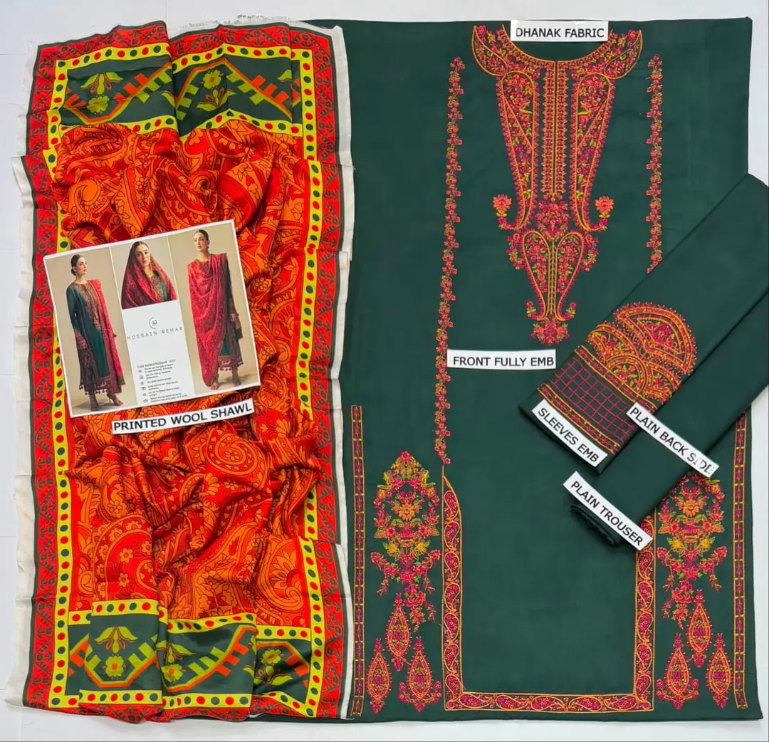 3 Pcs Women's Unstitched Embroidered Suit(HB)