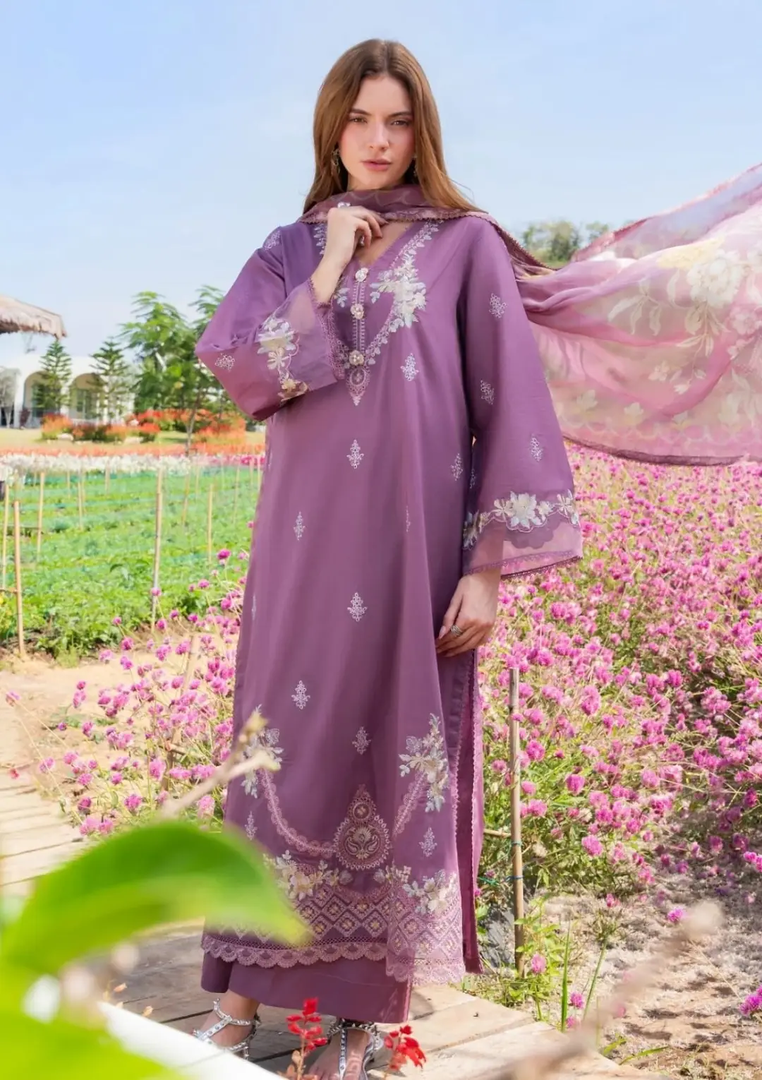 3 Pcs Women's Unstitched Embroidered Suit(HB)