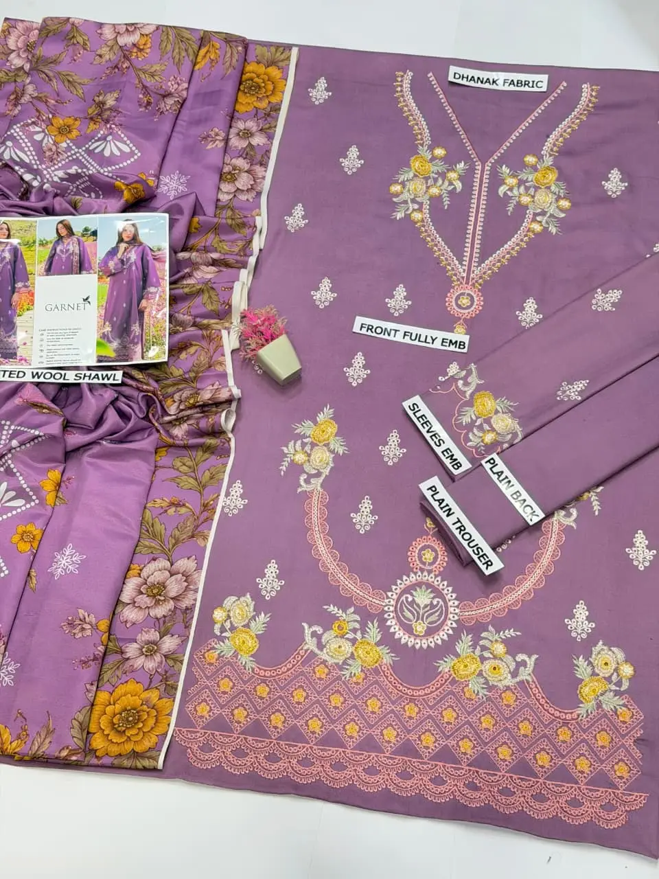 3 Pcs Women's Unstitched Embroidered Suit(HB)