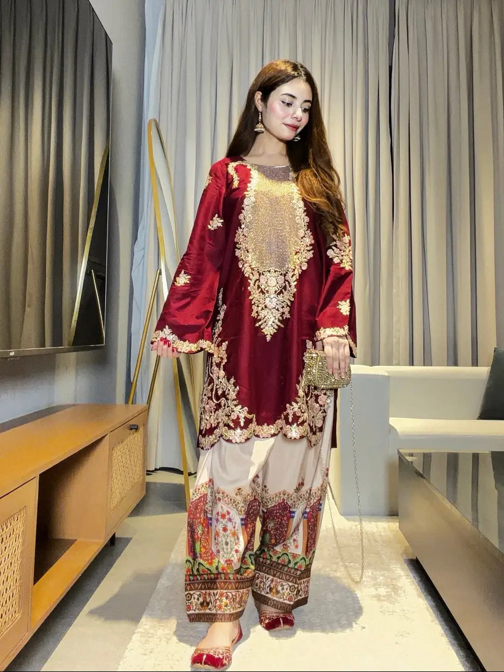 3 Pcs Women's Unstitched Embroidered Suit(HB)