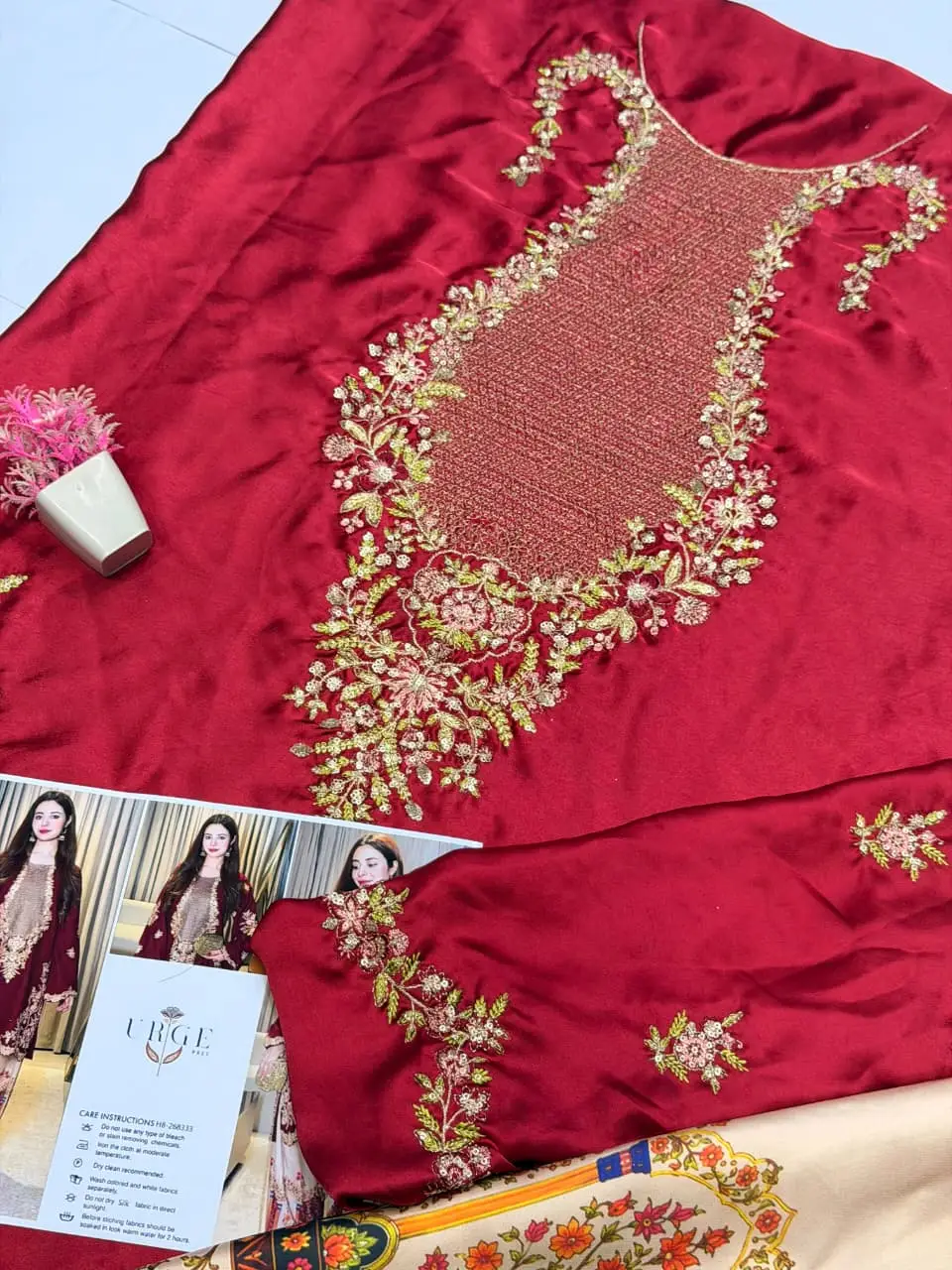 3 Pcs Women's Unstitched Embroidered Suit(HB)