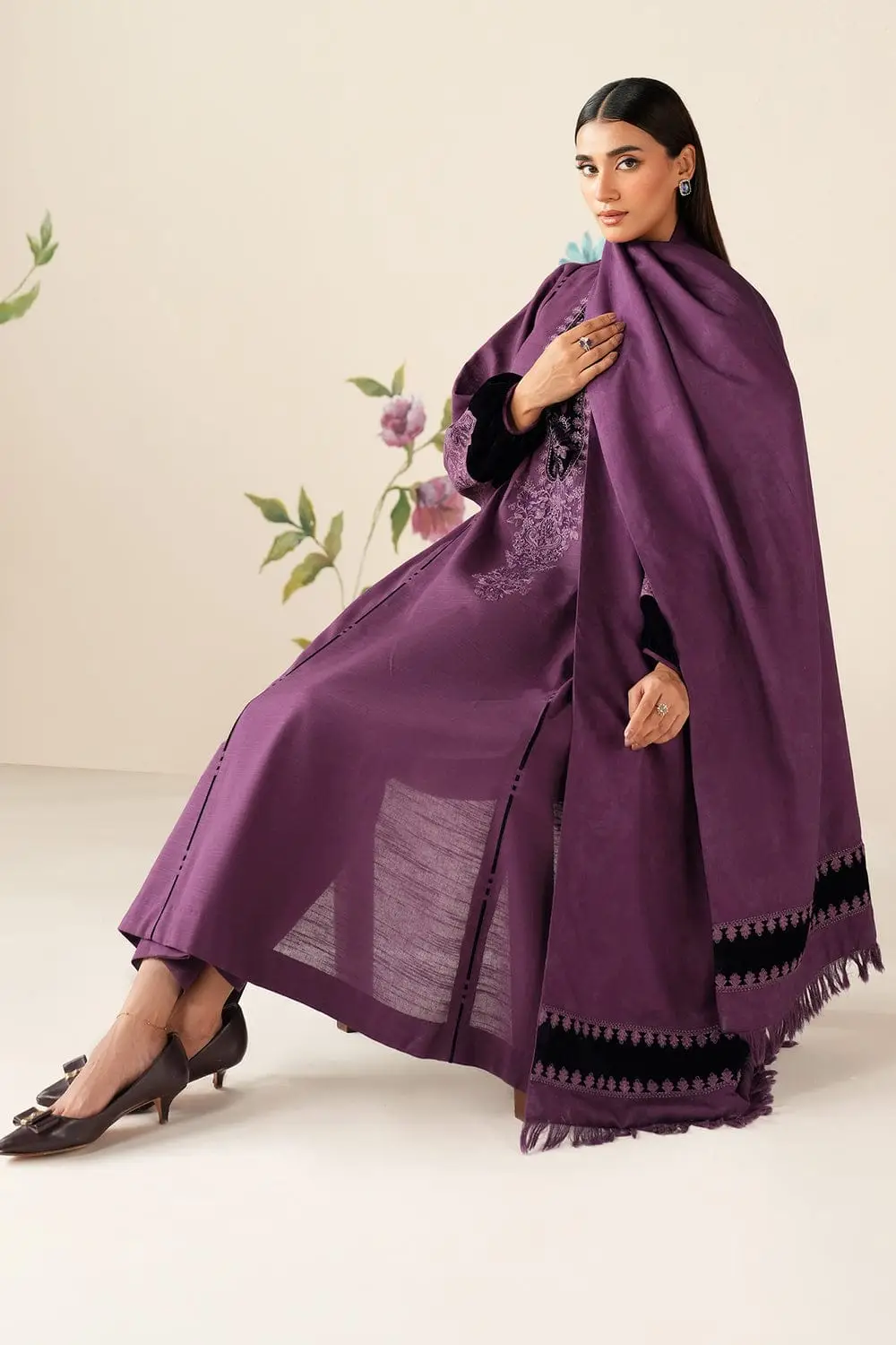 3 Pcs Women's Unstitched Embroidered Suit(HB)
