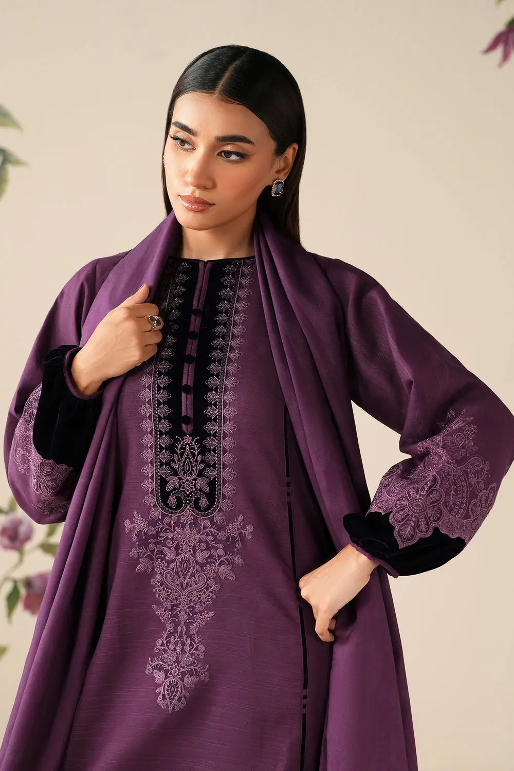 3 Pcs Women's Unstitched Embroidered Suit(HB)