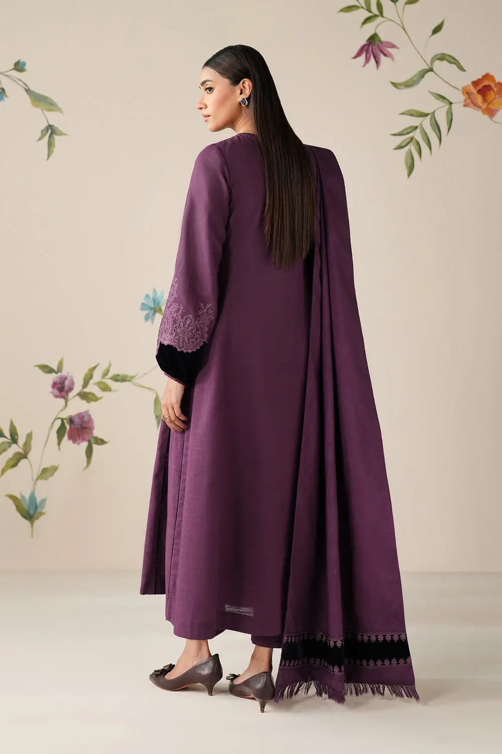 3 Pcs Women's Unstitched Embroidered Suit(HB)