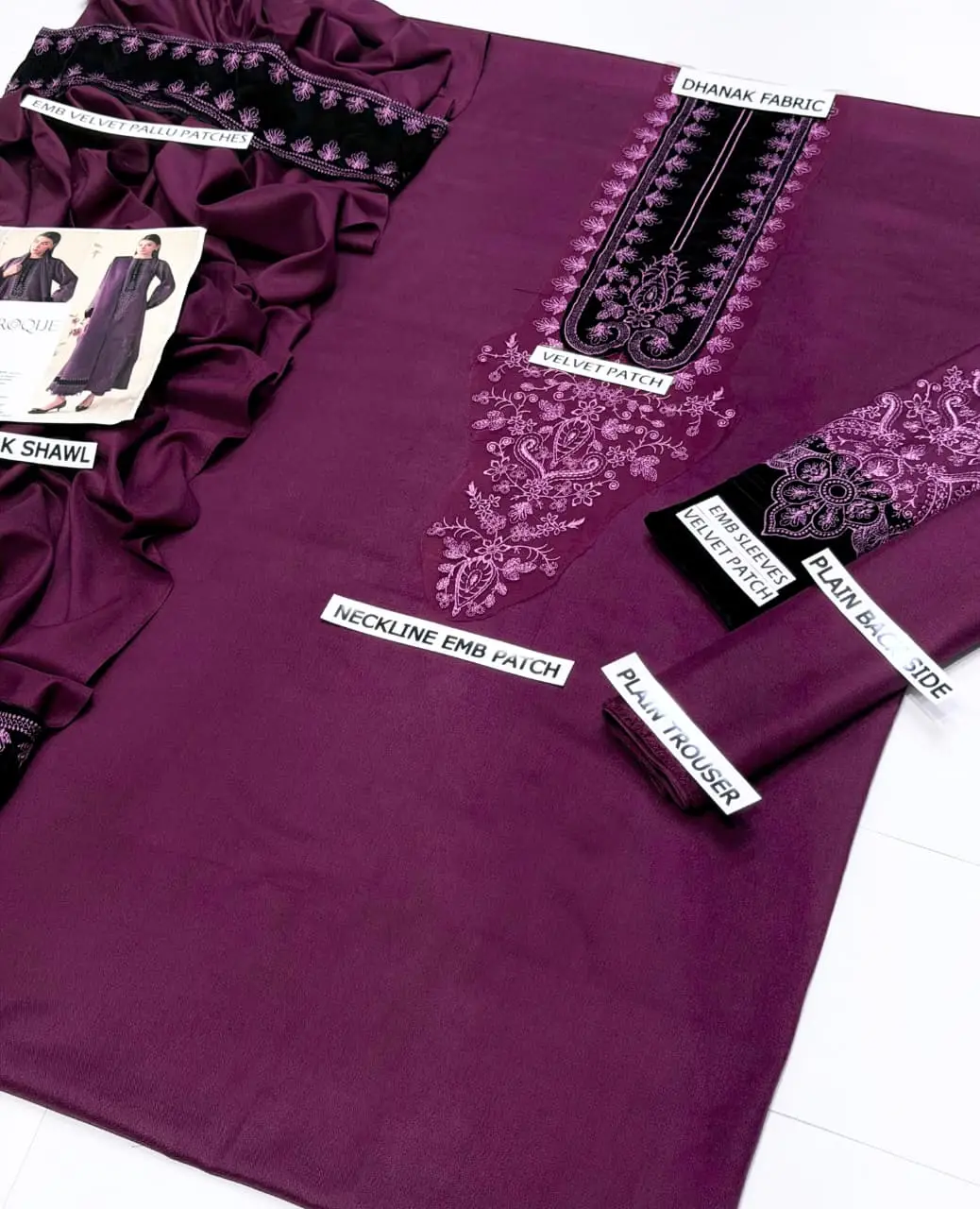 3 Pcs Women's Unstitched Embroidered Suit(HB)