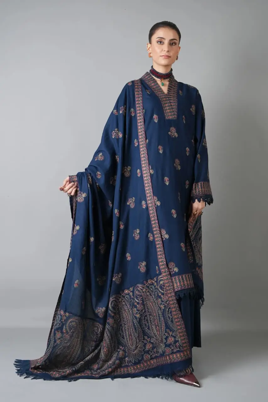 3 Pcs Women's Unstitched Embroidered Suit(HB)