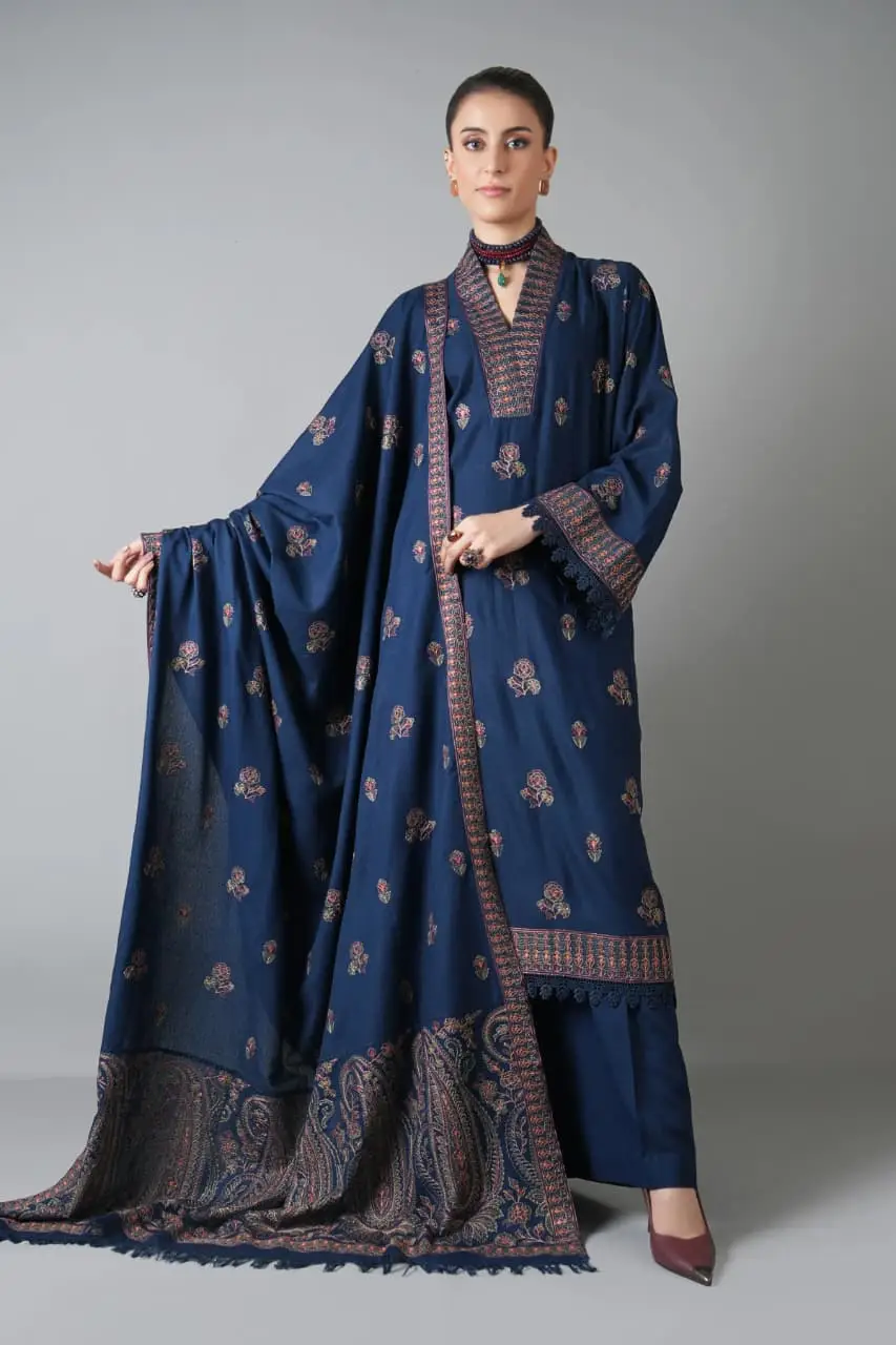 3 Pcs Women's Unstitched Embroidered Suit(HB)