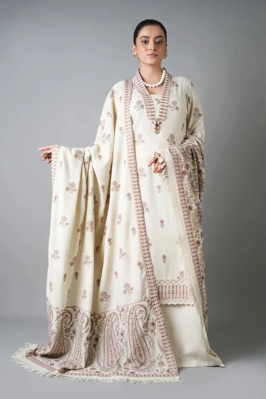 3 Pcs Women's Unstitched Embroidered Suit(HB)