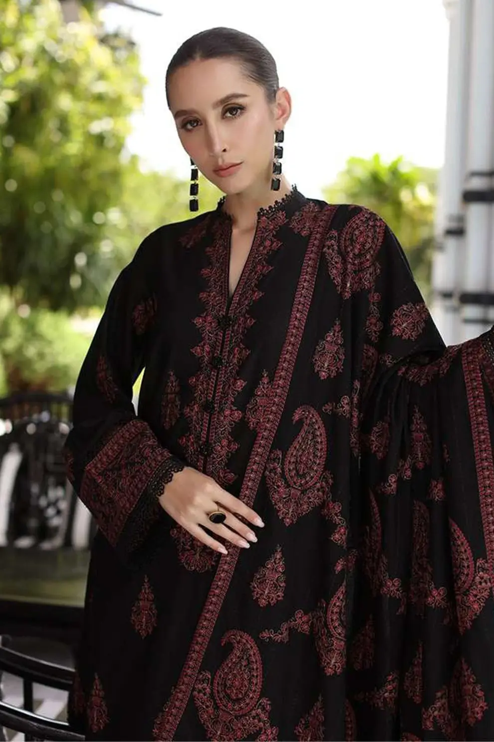 3 Pcs Women's Unstitched Embroidered Suit(HB)