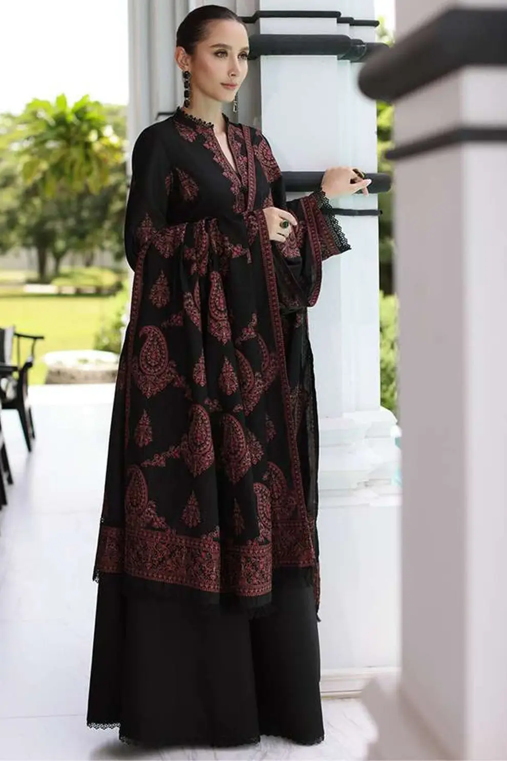 3 Pcs Women's Unstitched Embroidered Suit(HB)
