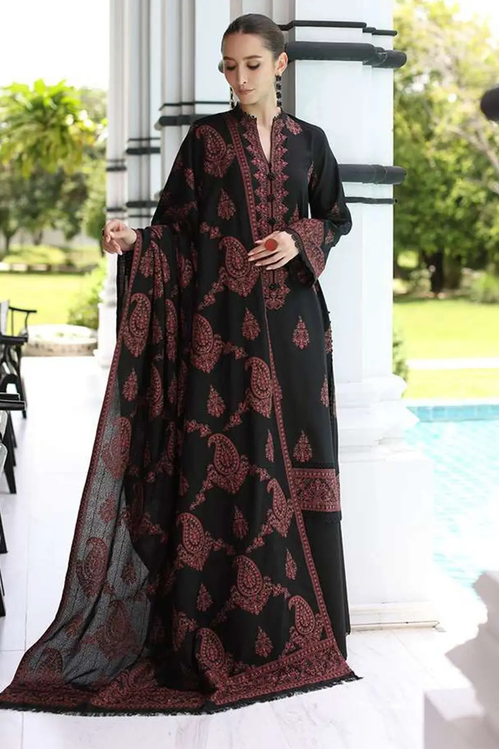 3 Pcs Women's Unstitched Embroidered Suit(HB)
