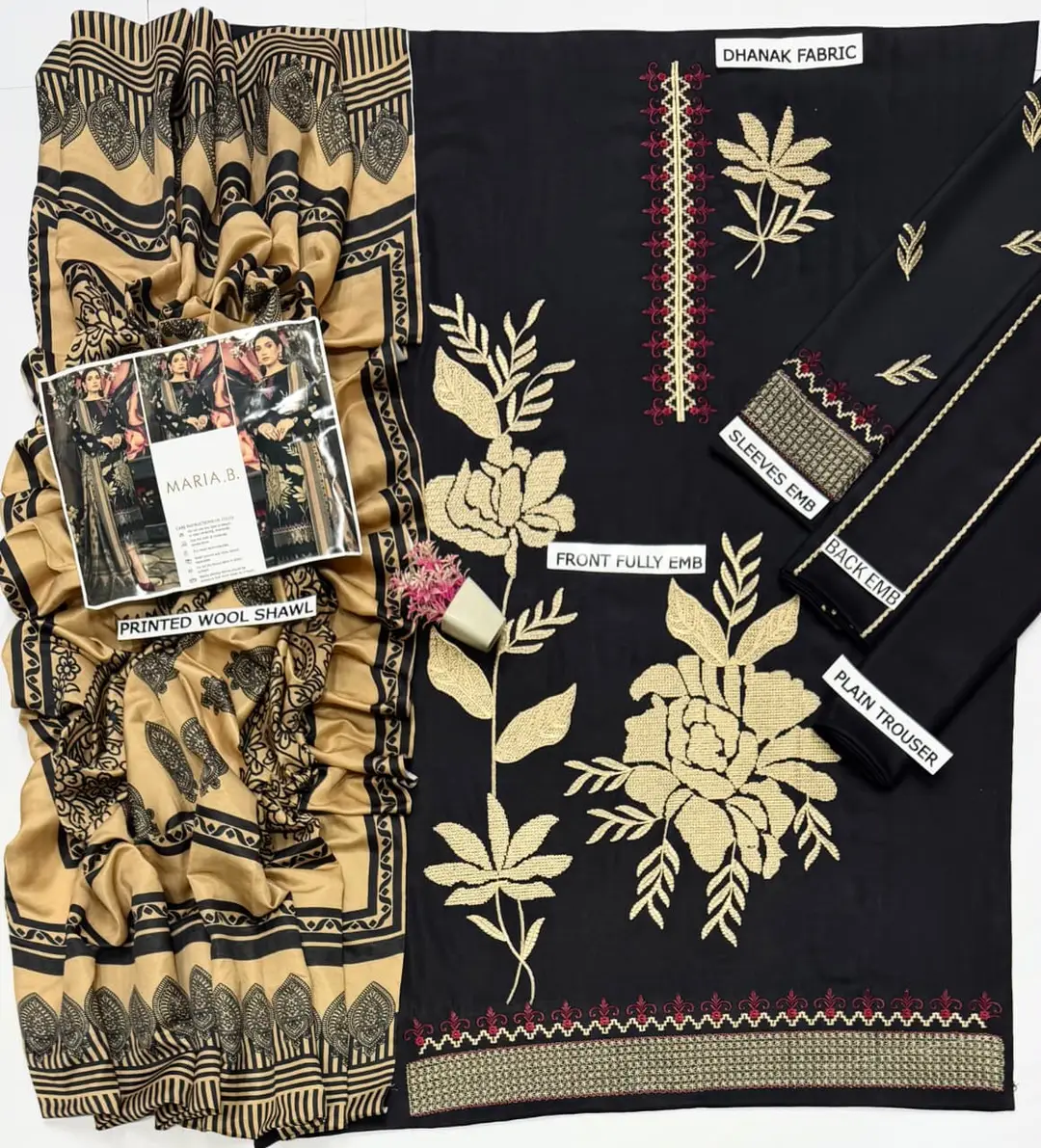 3 Pcs Women's Unstitched Embroidered Suit(HB)