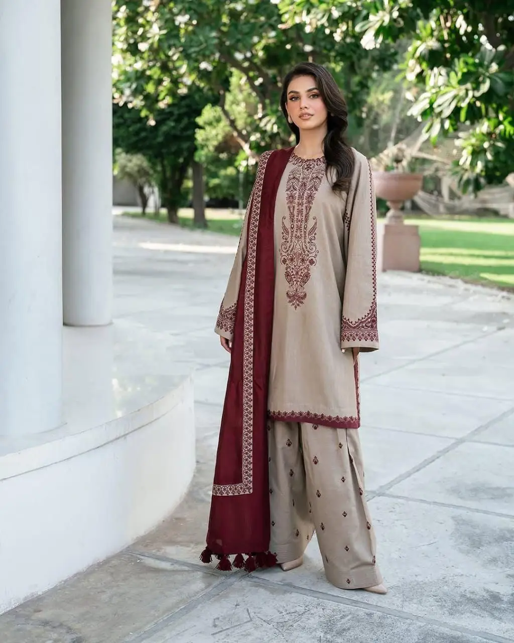 3 Pcs Women's Unstitched Embroidered Suit(HB)
