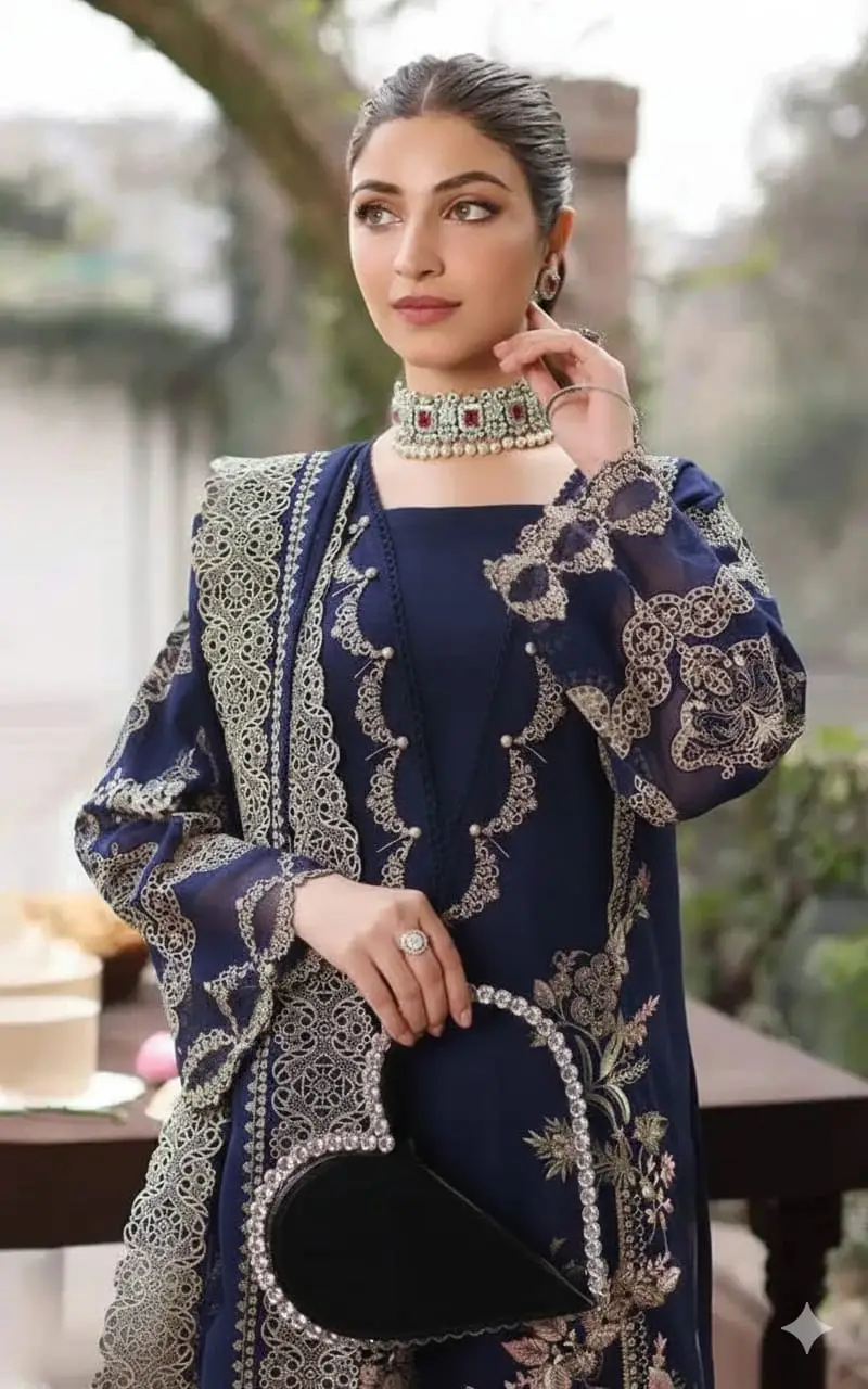 3 Pcs Women's Unstitched Embroidered Suit(HB)