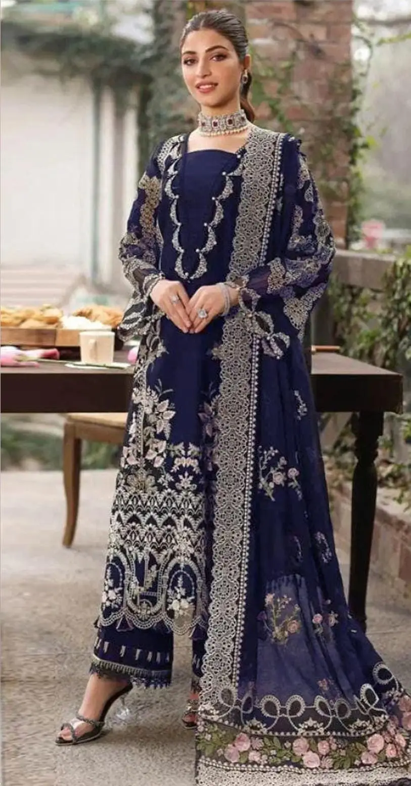 3 Pcs Women's Unstitched Embroidered Suit(HB)