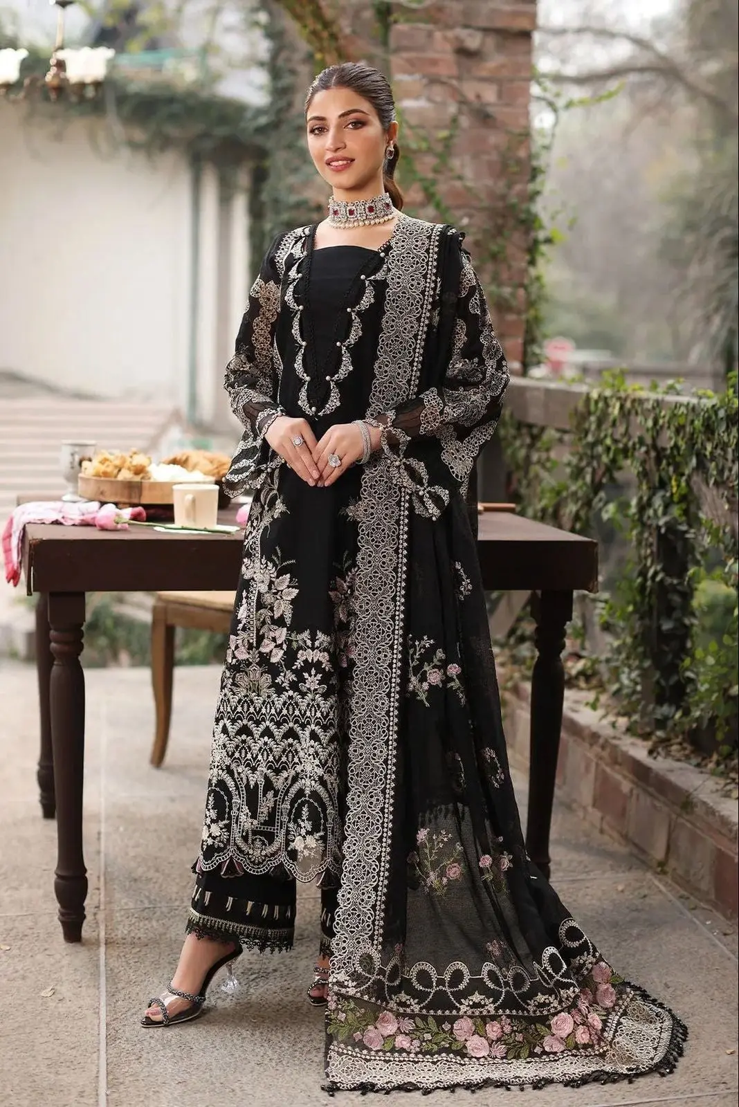 3 Pcs Women's Unstitched Embroidered Suit(HB)
