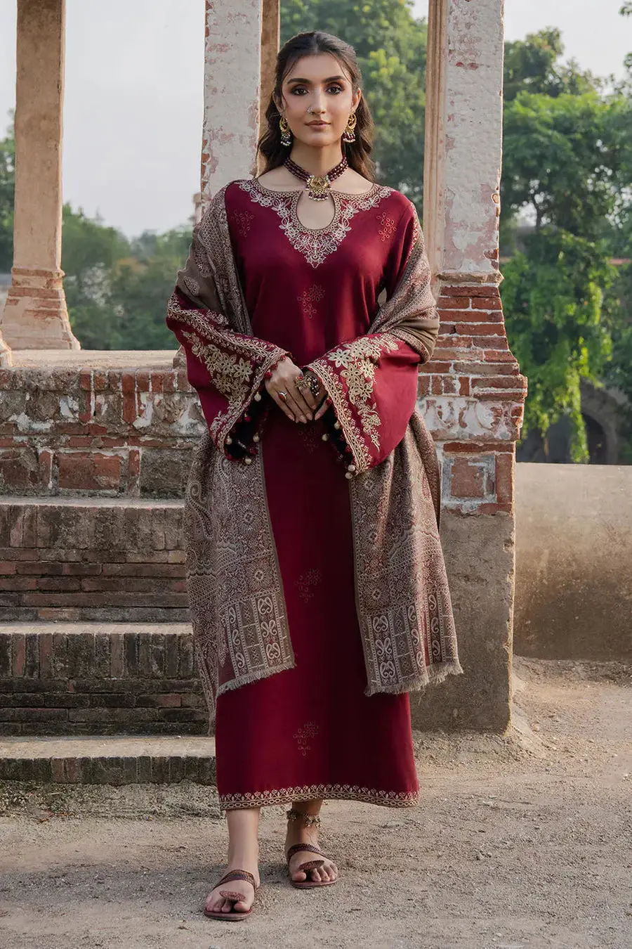 3 Pcs Women's Unstitched Embroidered Suit(HB)