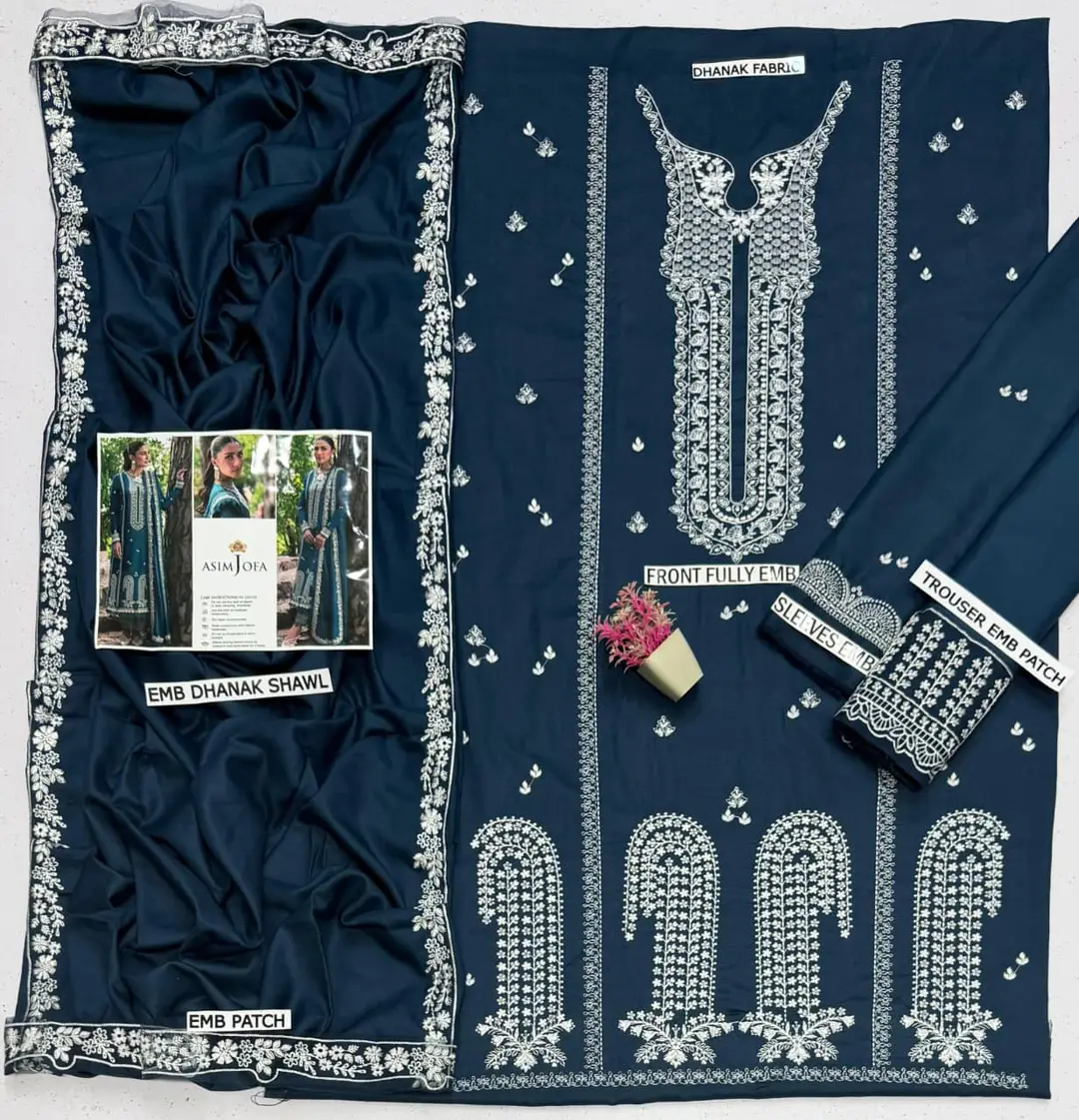 3 Pcs Women's Unstitched Embroidered Suit(HB)