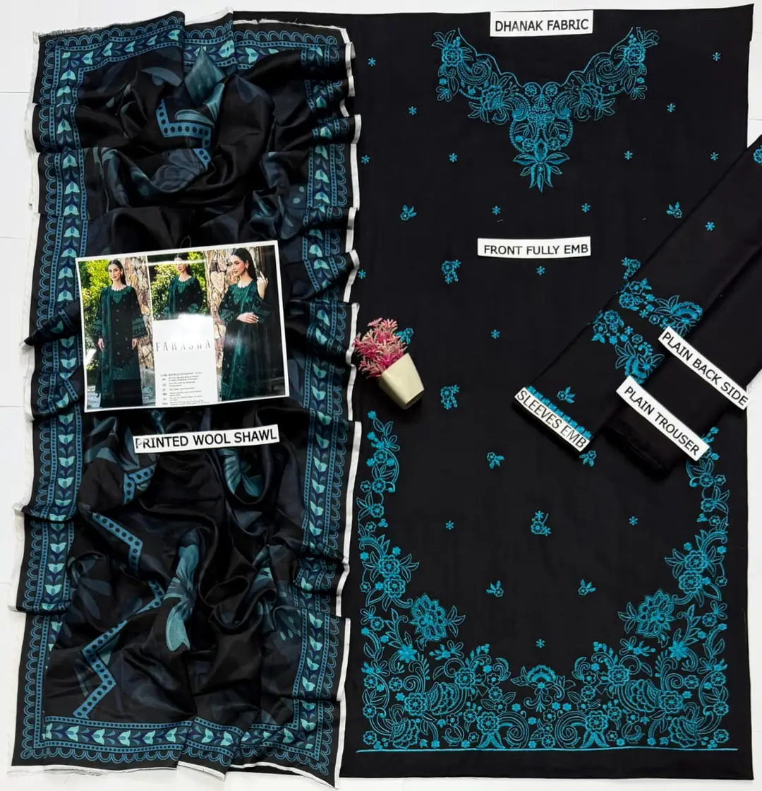 3 Pcs Women's Unstitched Embroidered Suit(HB)