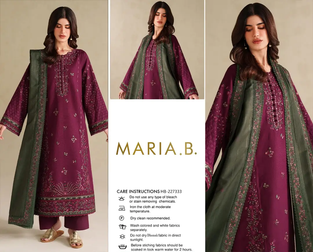 3 Pcs Women's Unstitched Embroidered Suit(HB)