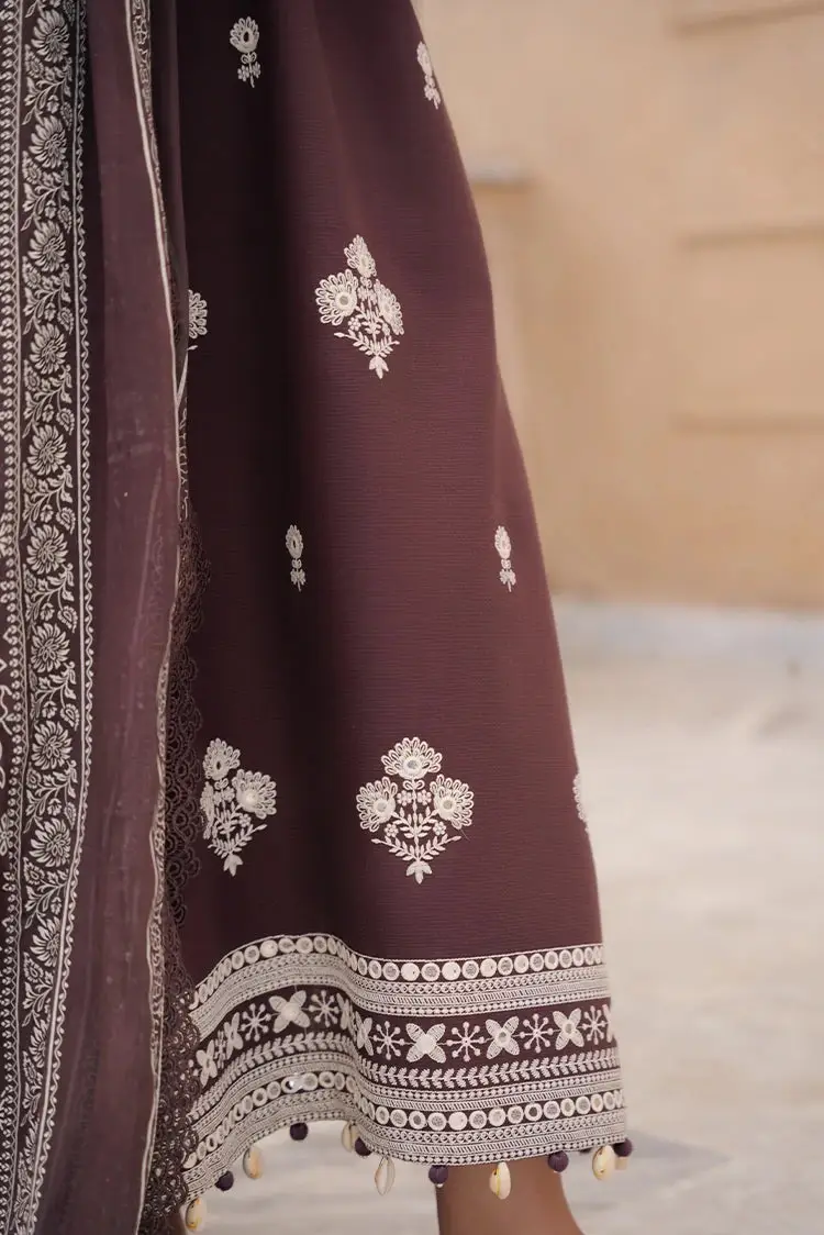 3 Pcs Women's Unstitched Embroidered Suit(HB)
