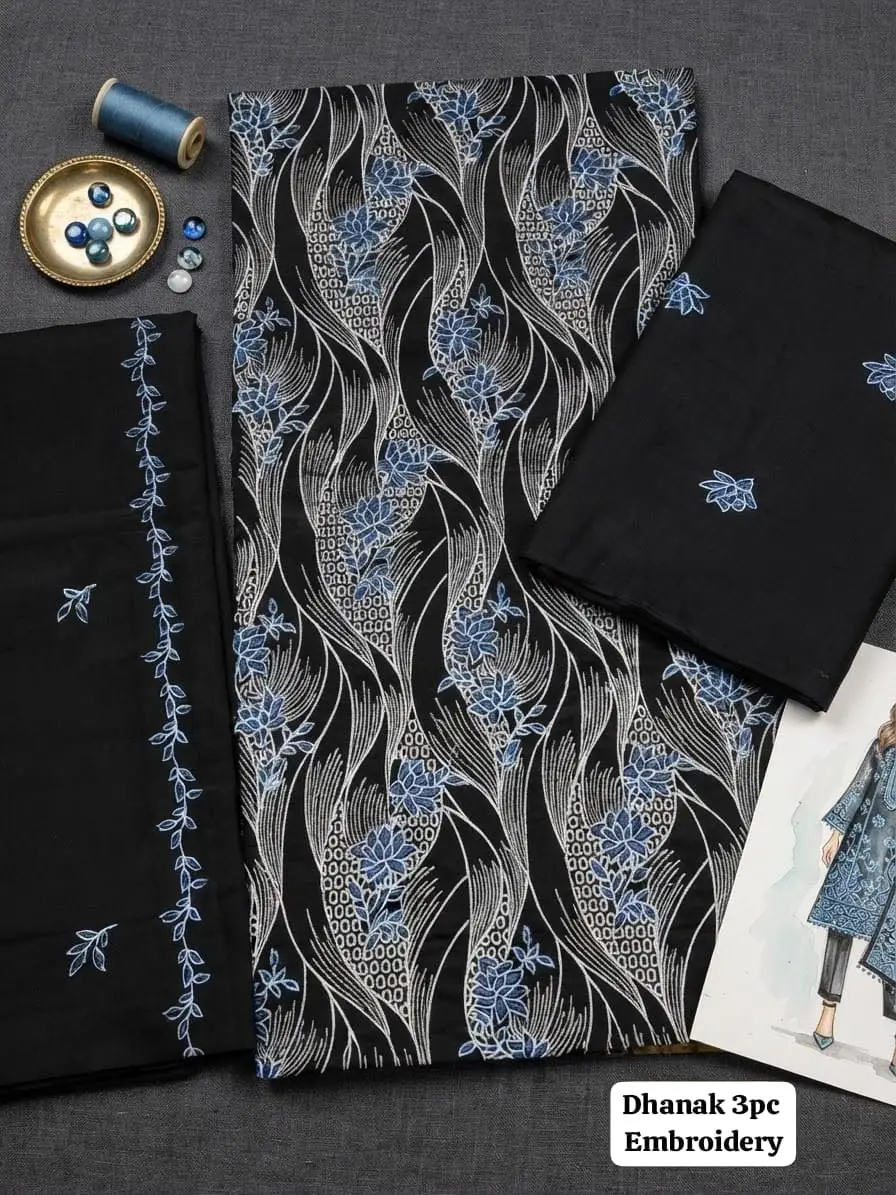 3 Pcs Women's Unstitched Embroidered Suit(MLight)