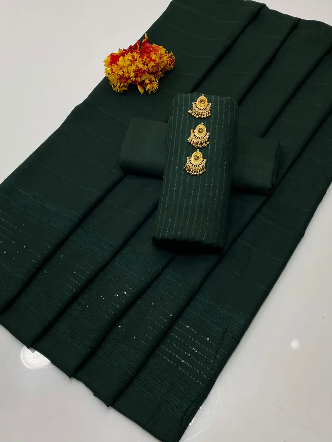 3 Pcs Women's Unstitched Zari Tilla Embroidered Suit(bf)