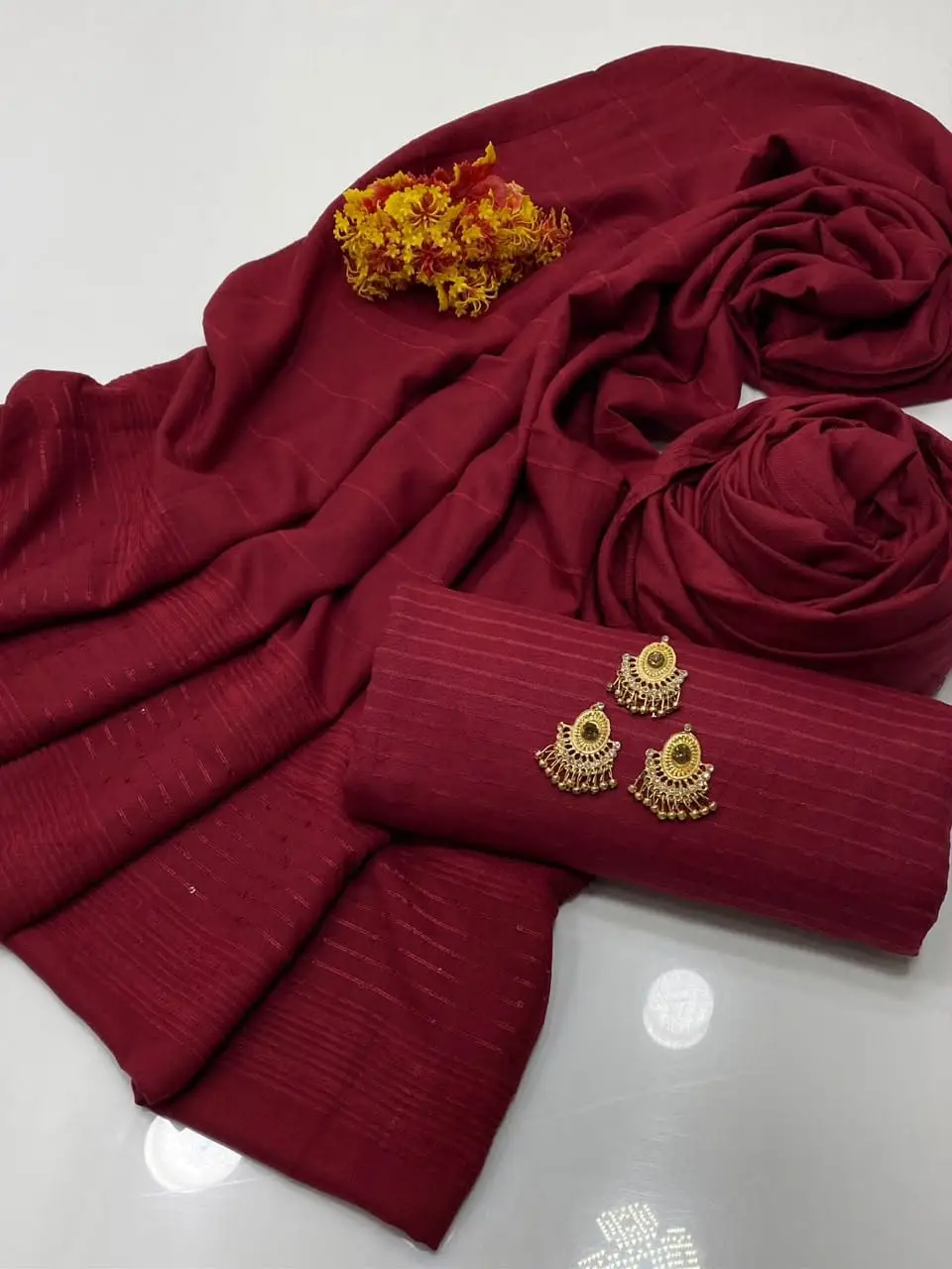3 Pcs Women's Unstitched Zari Tilla Embroidered Suit(bf)