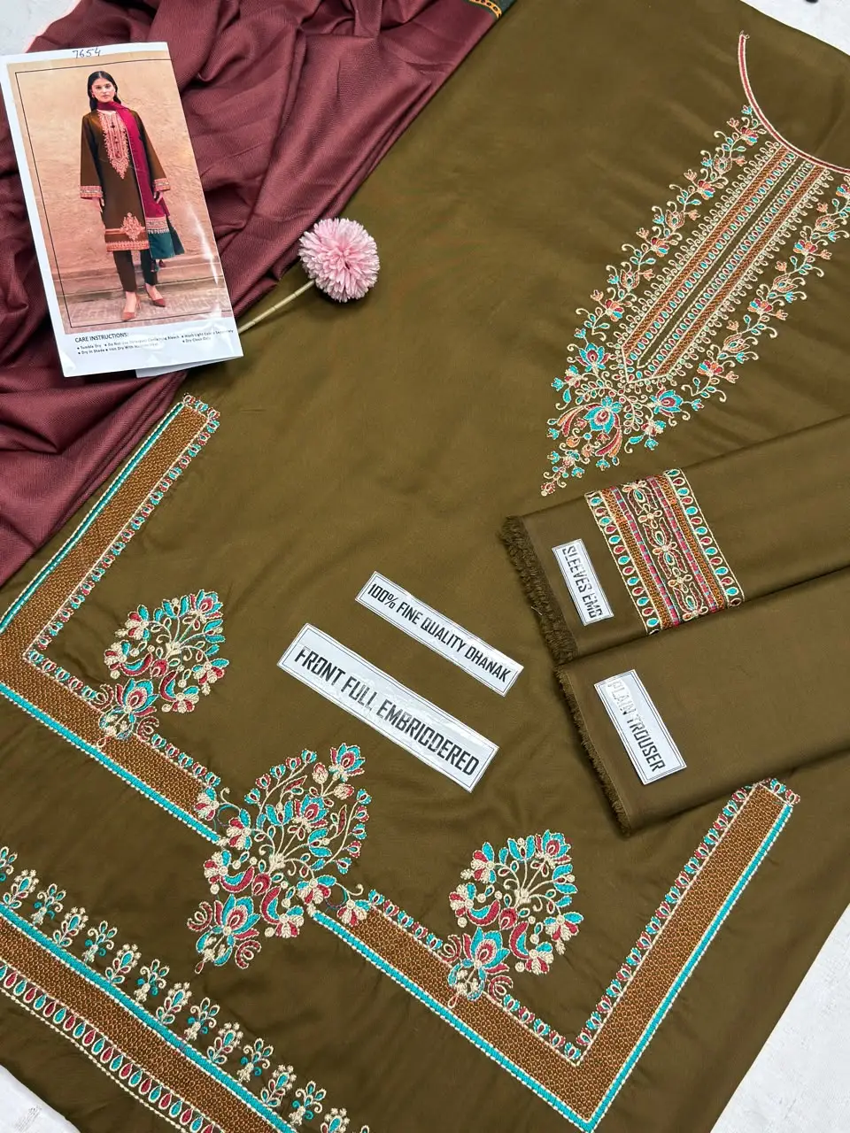3 Pcs Women's Unstitched Embroidered Suit(F&f)