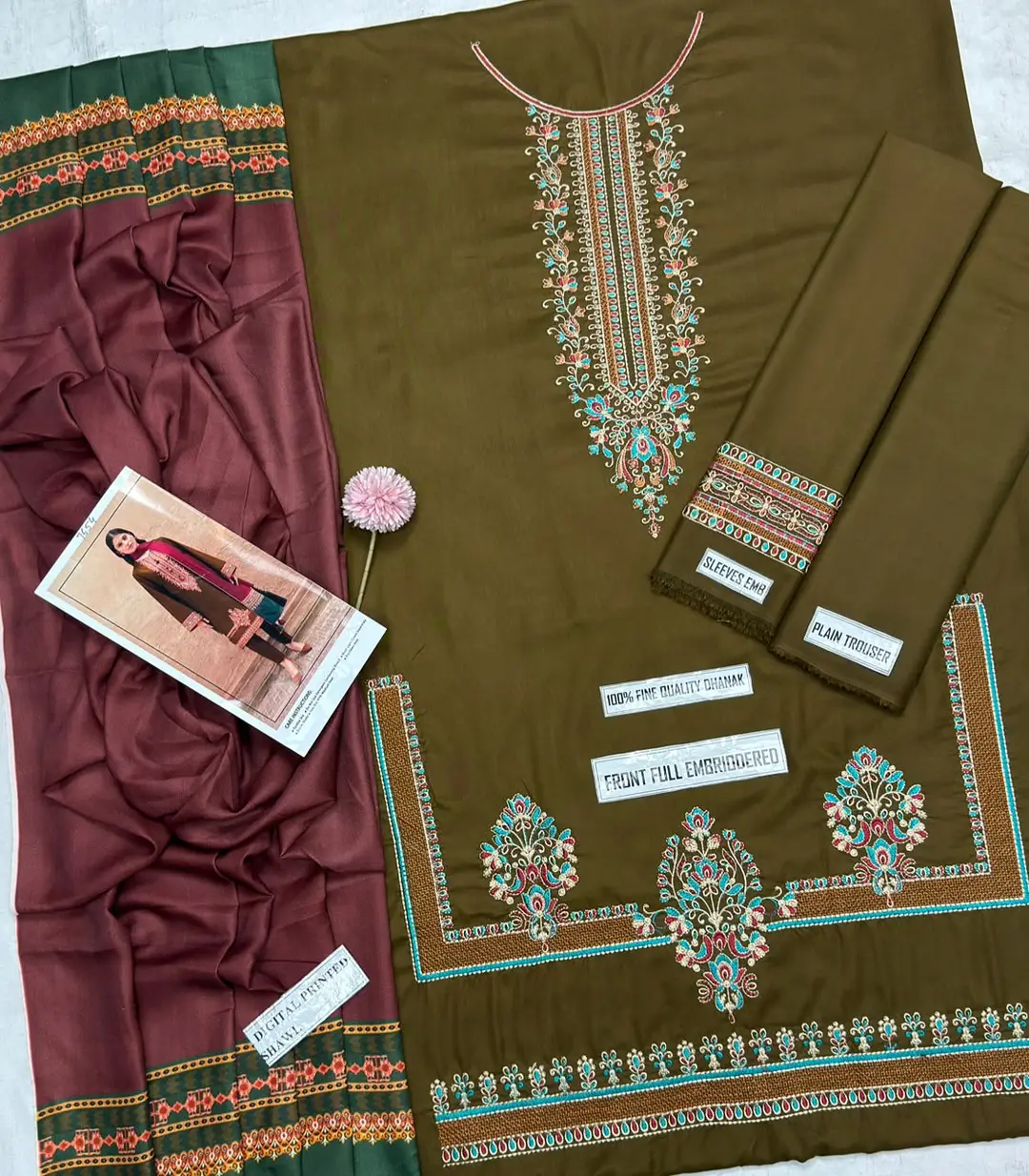 3 Pcs Women's Unstitched Embroidered Suit(F&f)