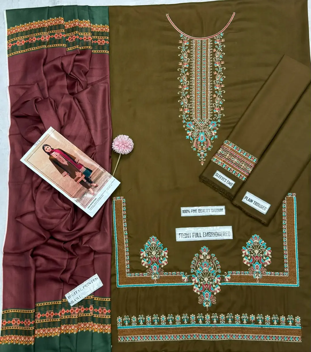 3 Pcs Women's Unstitched Embroidered Suit(F&f)